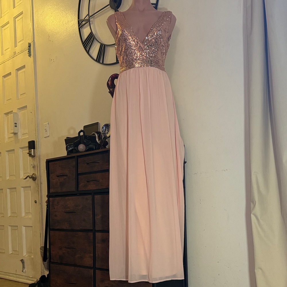 #169 Glamorous Pink Sequin Maxi Dress